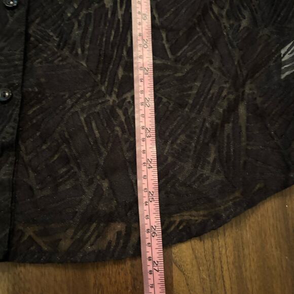 Gloria Vanderbilt Casuals Black Goth Geometric Sheer 3/4 Sleeve Button Up Top M - Picture 9 of 10